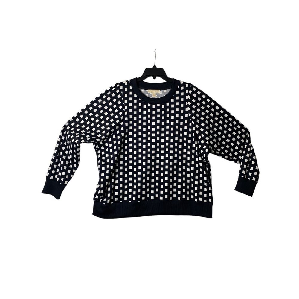Michael Michael Kors Women Size 3X Black White Square Pattern Top Blouse